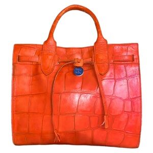 Dooney & Bourke Saffiano Zip Janine Tote Salmon Orange Faux Crocodile Skin